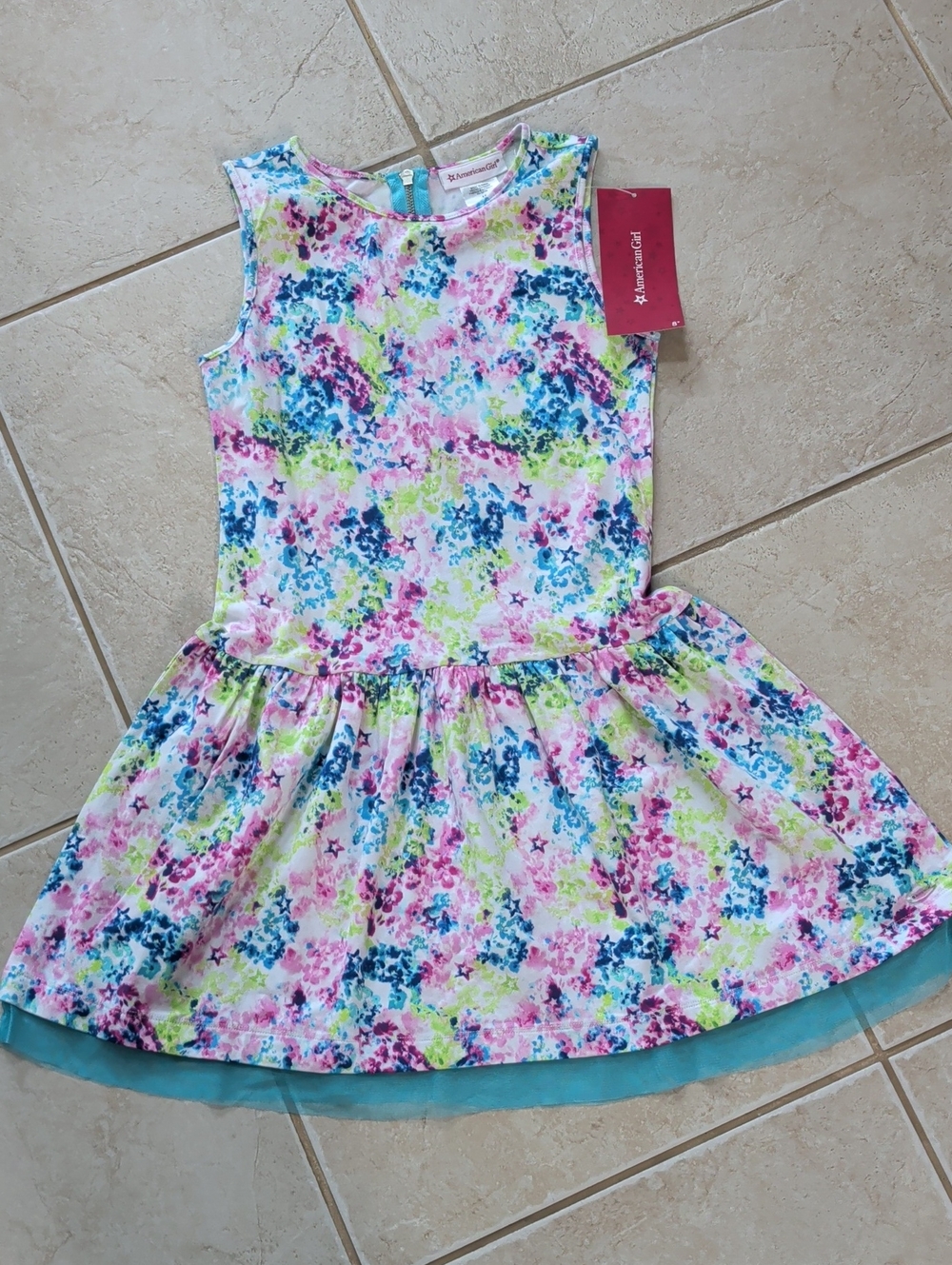 American Girl Multicolor Floral Print Casual Dress - Blue, Pink, Green,  Size 14